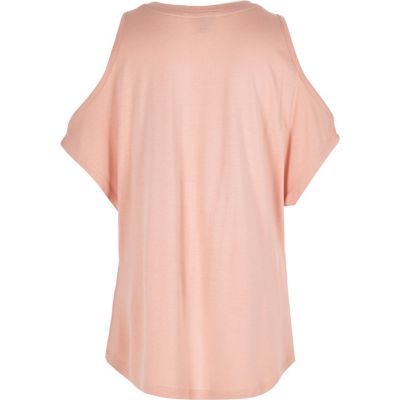 Girls pink cold shoulder t-shirt
